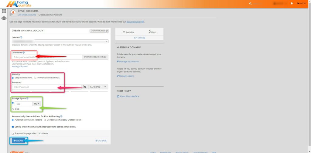 cPanel creating business email