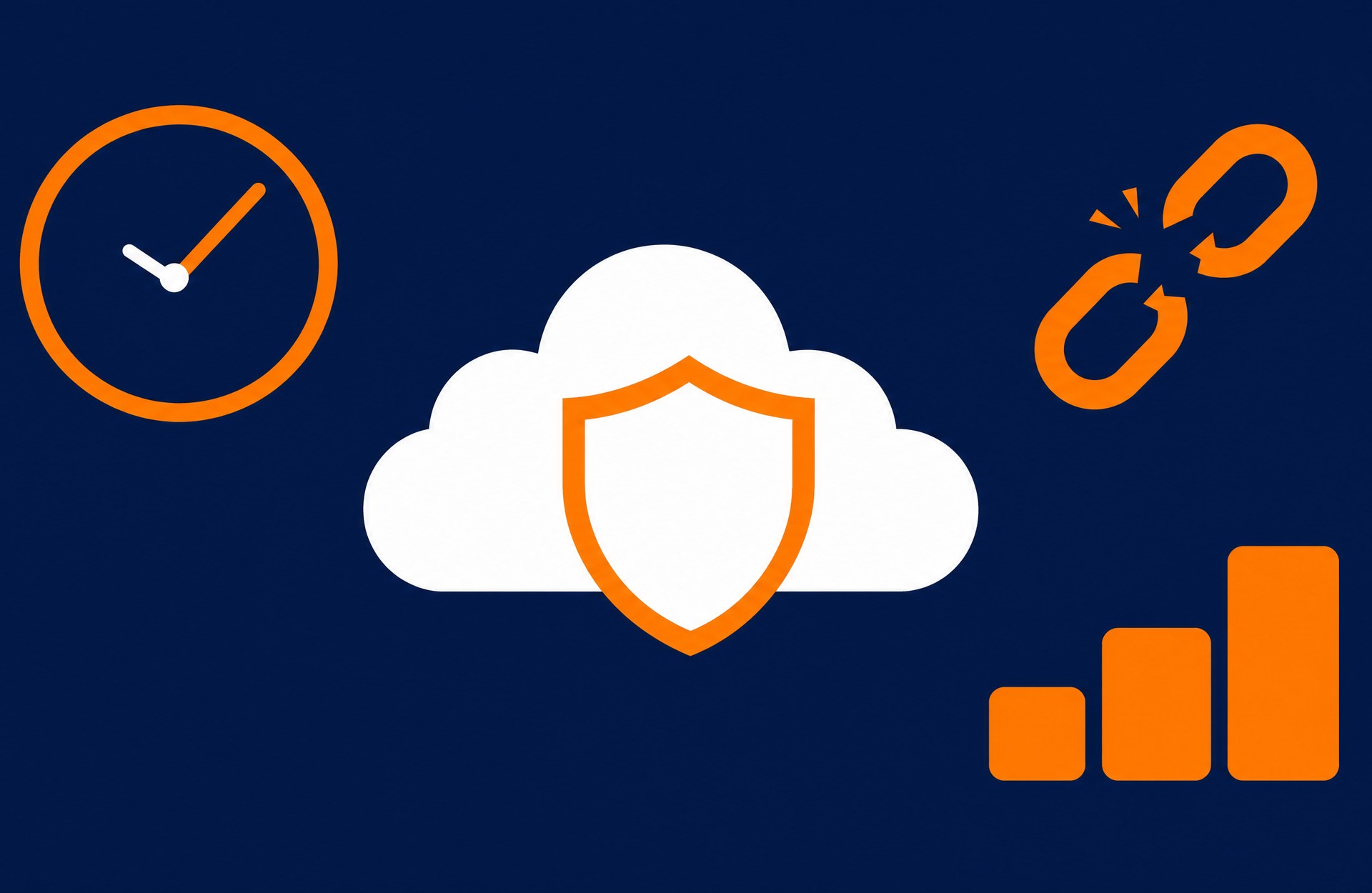 Website hosting warning signs with a clock, broken link and resource blocks